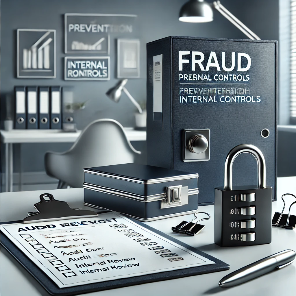 DALL·E 2025-05-15 10.42.29 - Photorealistic 1_1 image in navy blue and gray tones, representing fraud prevention through internal controls. Scene 2_ A modern desk setup with a sec